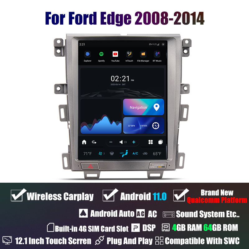 12.1" Android Car GPS Video Player Tesla Screen Car DVD Player For Ford Edge 2008-2014 Car Radio Android Stereo