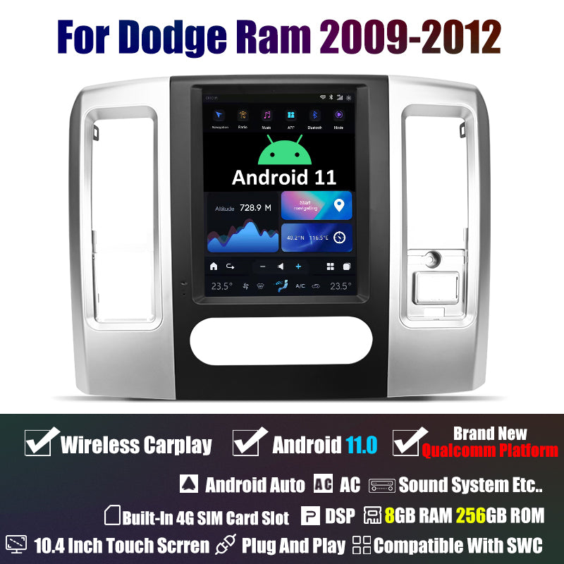 Tesla Android 11 10.4″ Car Radio GPS Navigation For Dodge Ram 2009-2012 Car Multimedia Stereo Player Car Video