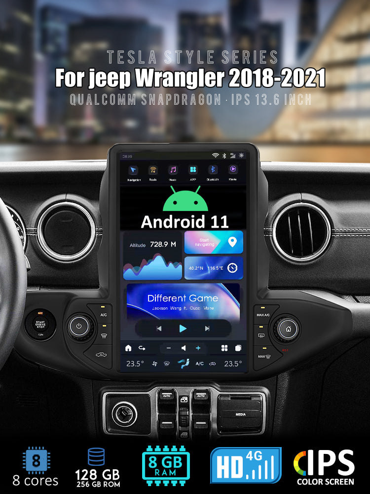 Tesla Android 11 13,6 pouces Autoradio GPS Navigation Android Unité principale pour Jeep Wrangler/gladiator 2018-2021 Lecteur multimédia stéréo de voiture Vidéo de voiture