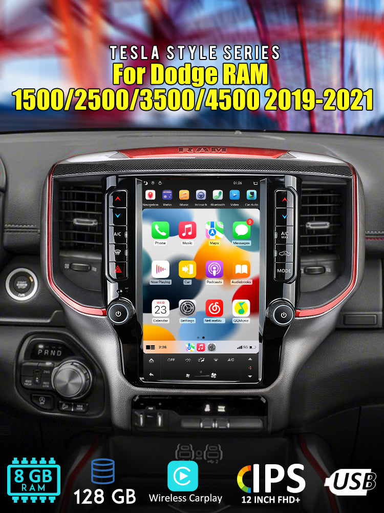 Tesla Android 11 12″ autoradio GPS Navigation pour Dodge RAM 1500/2500/3500/4500 2019-2021 lecteur stéréo multimédia de voiture vidéo de voiture