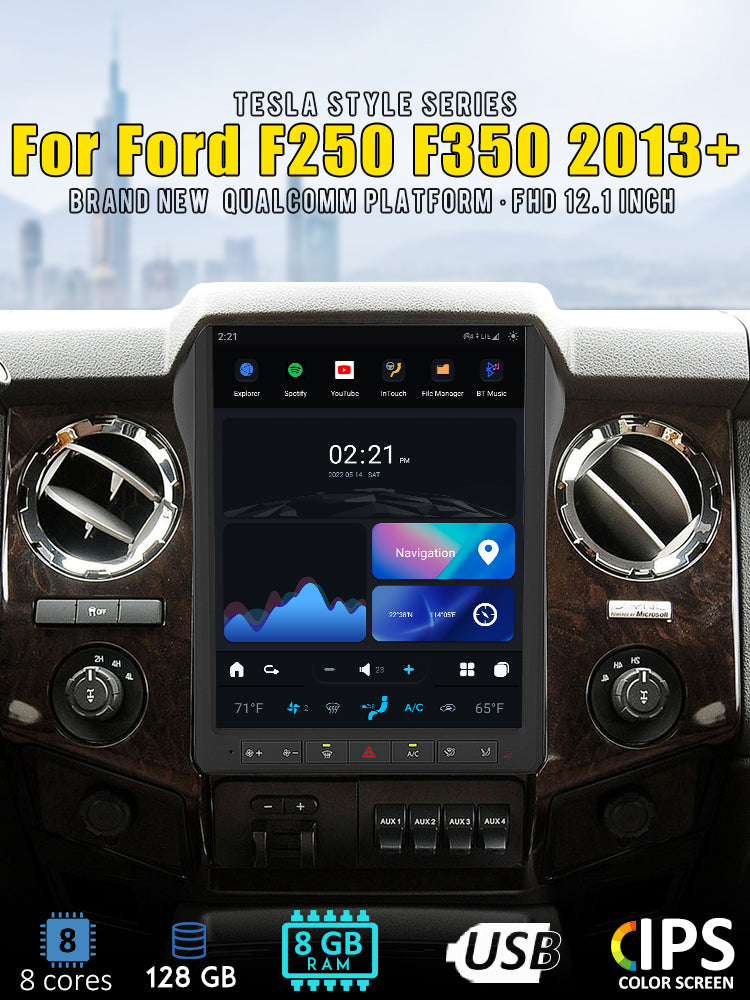 Tesla Android 12,1" Autoradio GPS Navigation Android Unité principale pour Ford F250 F350 F450 F650 Super Duty 2010-2016 Lecteur multimédia stéréo de voiture Vidéo de voiture