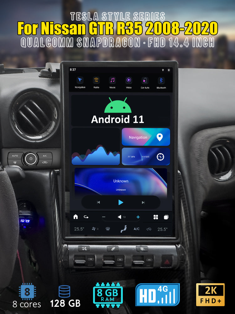 Tesla Style 14.4 "Android 11 GPS Navigation lecteur DVD unité principale pour Nissan GTR R35 2008-2020 autoradio stéréo