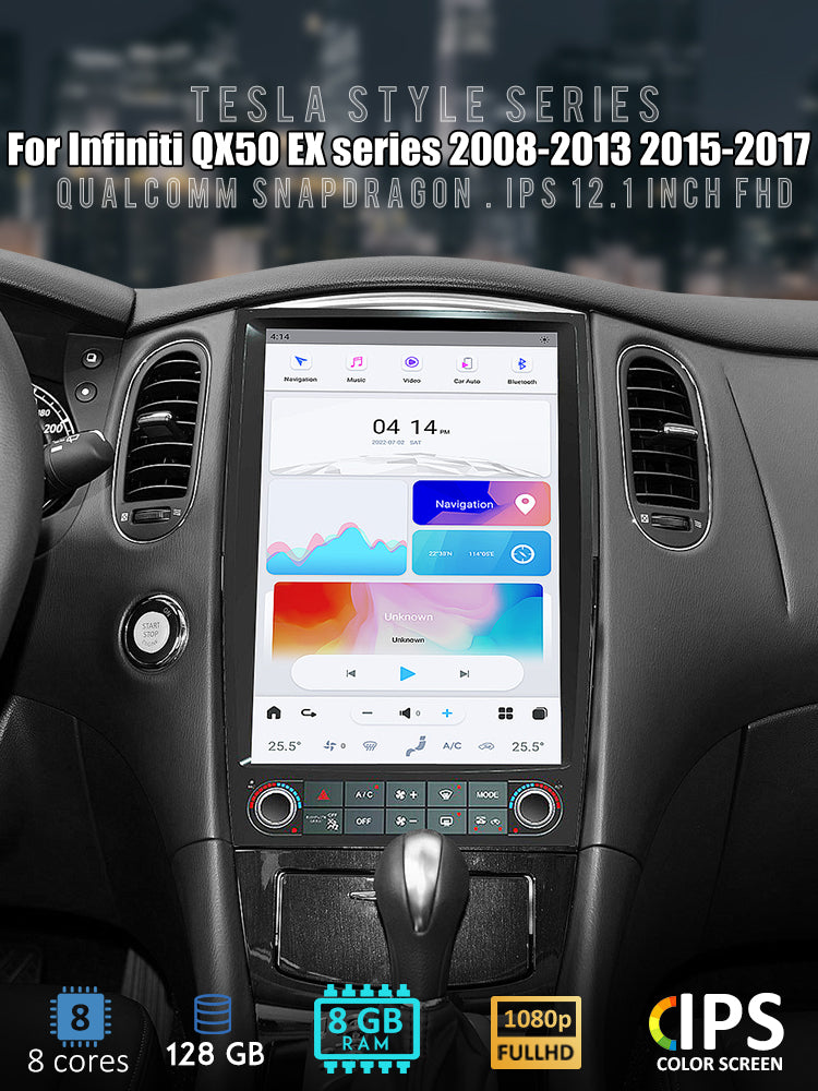 Tesla Android 11 12.1″ Autoradio GPS Navigation pour Infiniti QX50 EX Series 2008-2013/2015-2017 Lecteur stéréo multimédia de voiture Vidéo de voiture