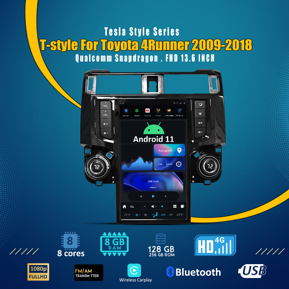 Unité principale de style Tesla 13,6 pouces FHD système Android autoradio multimédia navigation GPS pour Toyota 4Runner 2009-2018 audio stéréo sans fil Carplay TRD