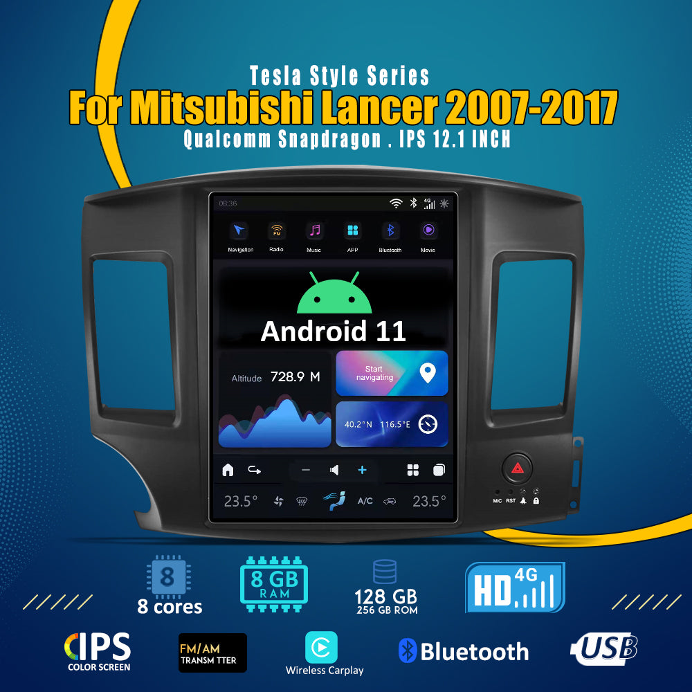 Tesla Android 11 12.1 ″ autoradio GPS Navigation pour Mitsubishi Lancer 2007-2017 voiture multimédia lecteur stéréo voiture vidéo