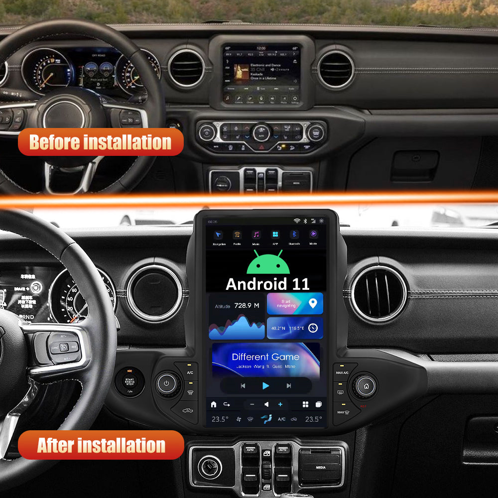 Tesla Android 11 13,6 pouces Autoradio GPS Navigation Android Unité principale pour Jeep Wrangler/gladiator 2018-2021 Lecteur multimédia stéréo de voiture Vidéo de voiture