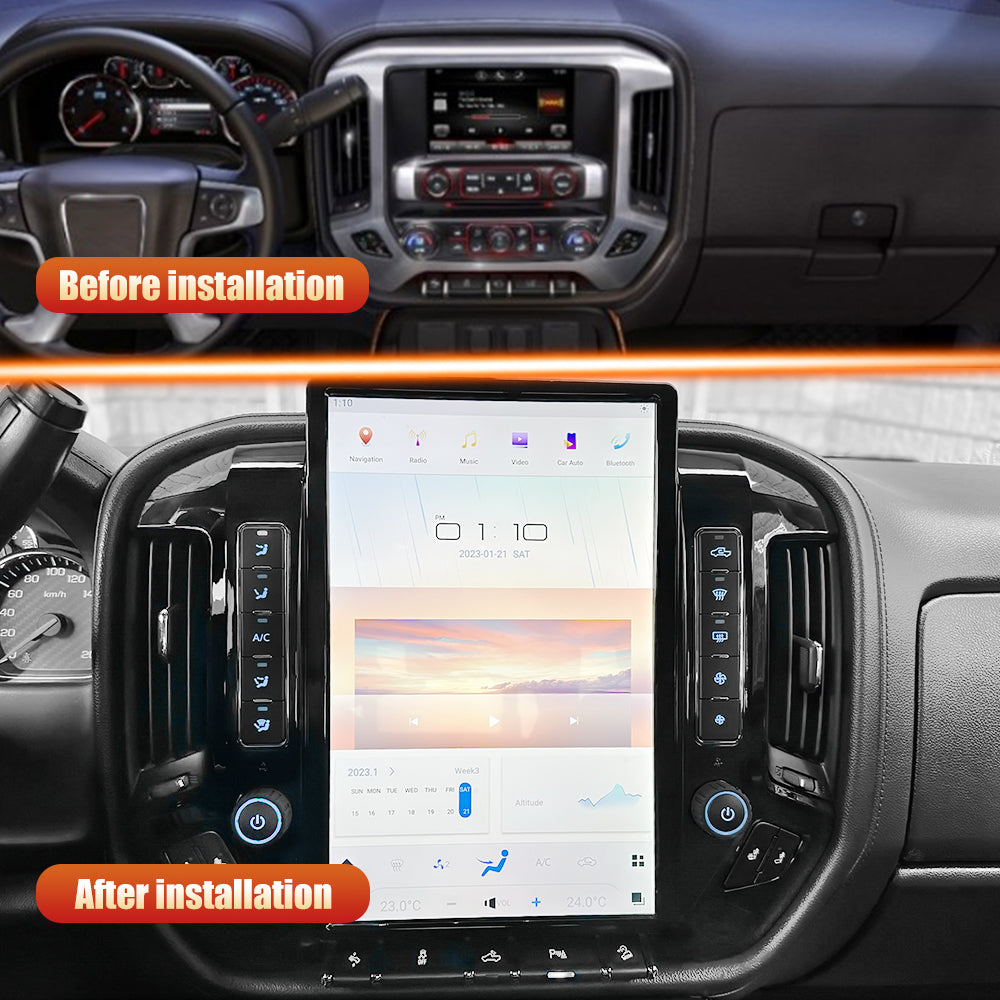 Tesla Android 11 14,5″ Autoradio GPS Navigation pour GMC SIERRA Chevrolet Silverado 2015-2019 Lecteur multimédia stéréo de voiture Vidéo de voiture