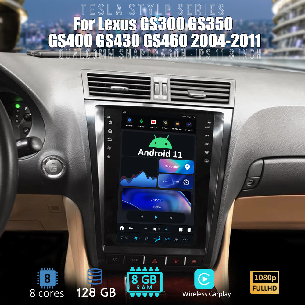 Tesla Style 11,8" Android 11 Navigation GPS de voiture pour Lexus GS GS200 GS300 GS350 GS450 GS460 2004-2011 Unité principale Lecteur multimédia Magnétophone