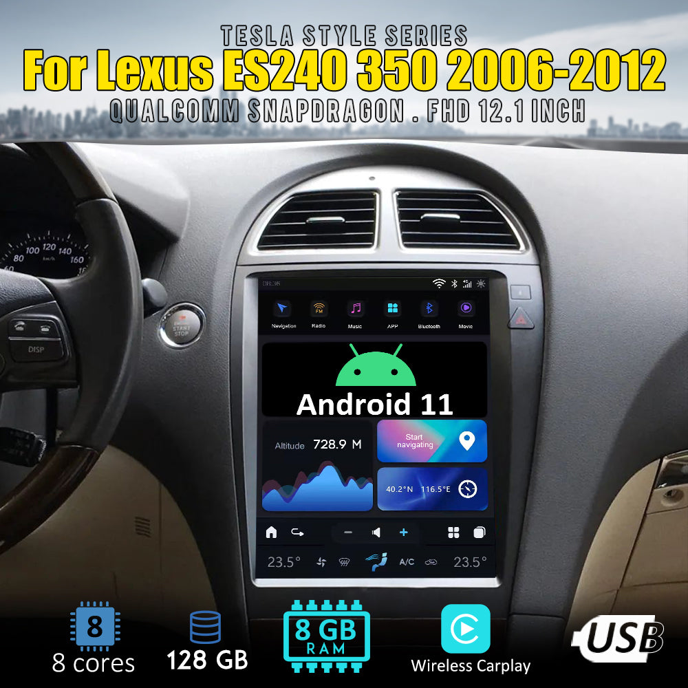 Tesla Style Android 11 12.1 "Navigation GPS de voiture pour Lexus ES ES240 ES350 2006-2012 unité principale lecteur multimédia automatique magnétophone radio