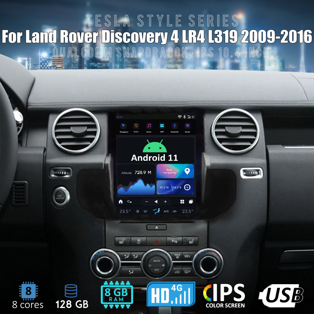 Tesla Android 11 10,4″ Autoradio GPS Navigation pour Land Rover Discovery 4 LR4 L319 2009-2016 Lecteur multimédia stéréo de voiture Vidéo de voiture