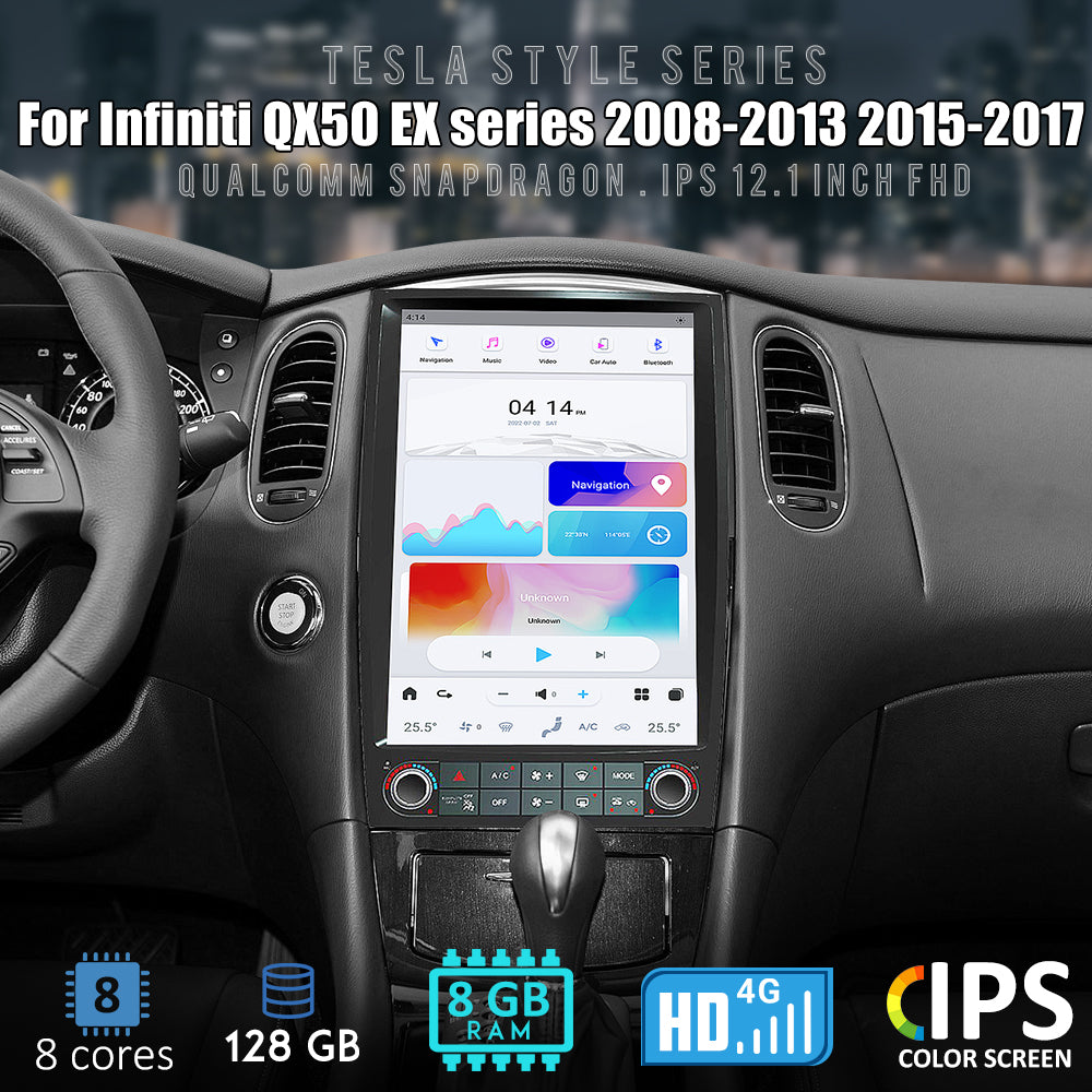 Tesla Android 11 12.1″ Autoradio GPS Navigation pour Infiniti QX50 EX Series 2008-2013/2015-2017 Lecteur stéréo multimédia de voiture Vidéo de voiture