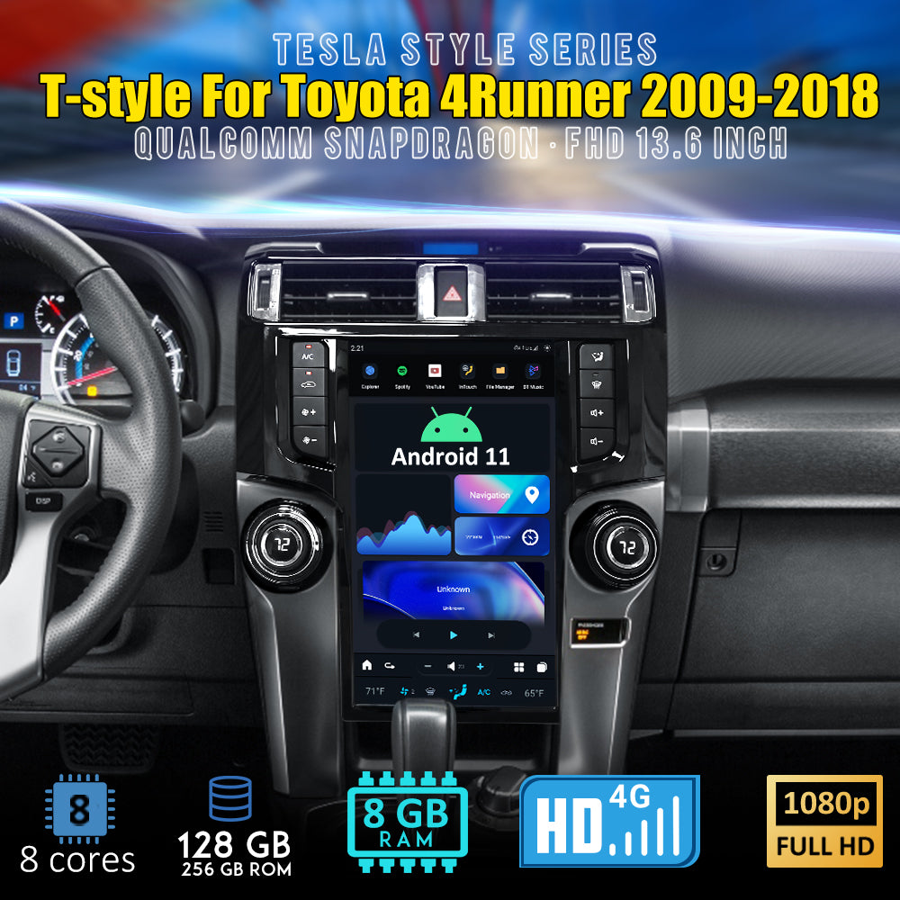 Unité principale de style Tesla 13,6 pouces FHD système Android autoradio multimédia navigation GPS pour Toyota 4Runner 2009-2018 audio stéréo sans fil Carplay TRD