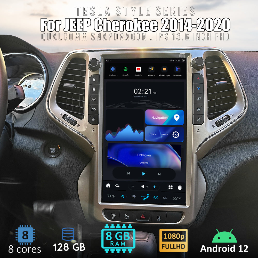 Tesla Android 12 13.6″ autoradio GPS Navigation pour JEEP Cherokee 2014-2020 voiture multimédia lecteur stéréo voiture vidéo