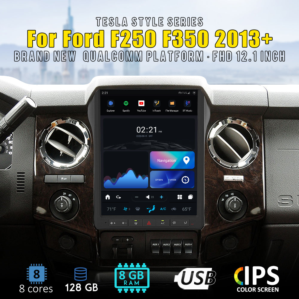 Tesla Android 12,1" Autoradio GPS Navigation Android Unité principale pour Ford F250 F350 F450 F650 Super Duty 2010-2016 Lecteur multimédia stéréo de voiture Vidéo de voiture