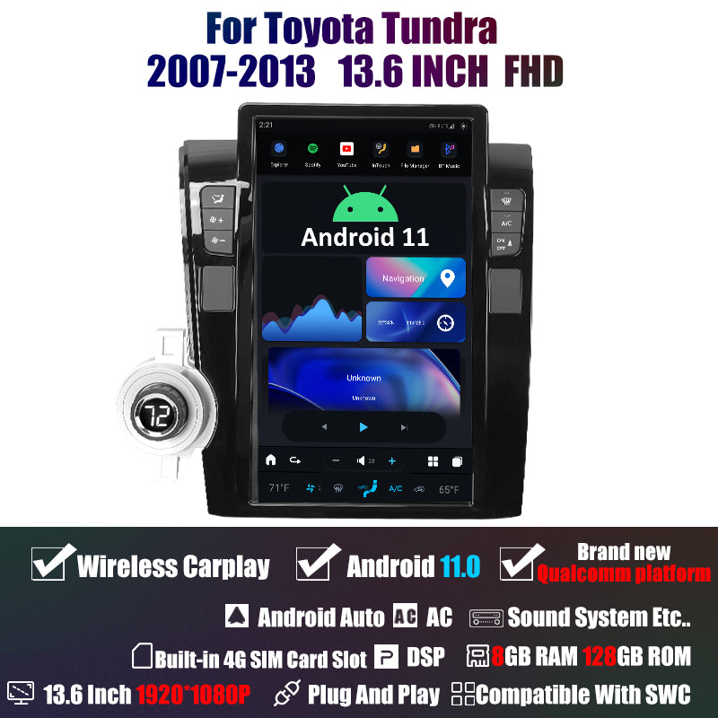 Tesla Android 11 13.6″ Car Radio GPS Navigation For Toyota Tundra Sequoia 2007-2013 Car Multimedia Stereo Player Car Video