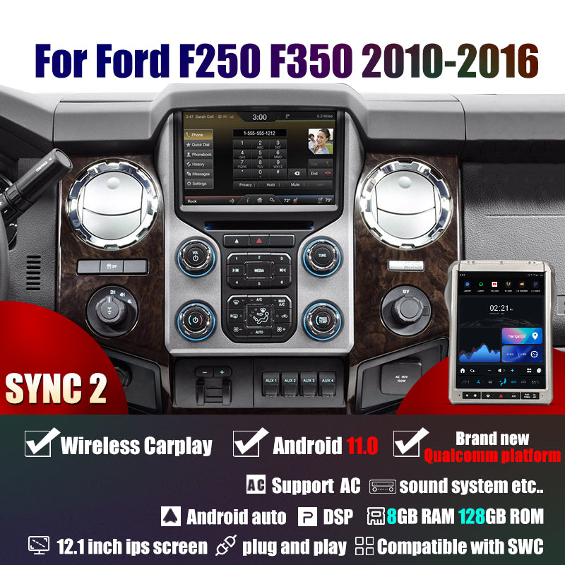 Tesla Android 12,1" Autoradio GPS Navigation Android Unité principale pour Ford F250 F350 F450 F650 Super Duty 2010-2016 Lecteur multimédia stéréo de voiture Vidéo de voiture