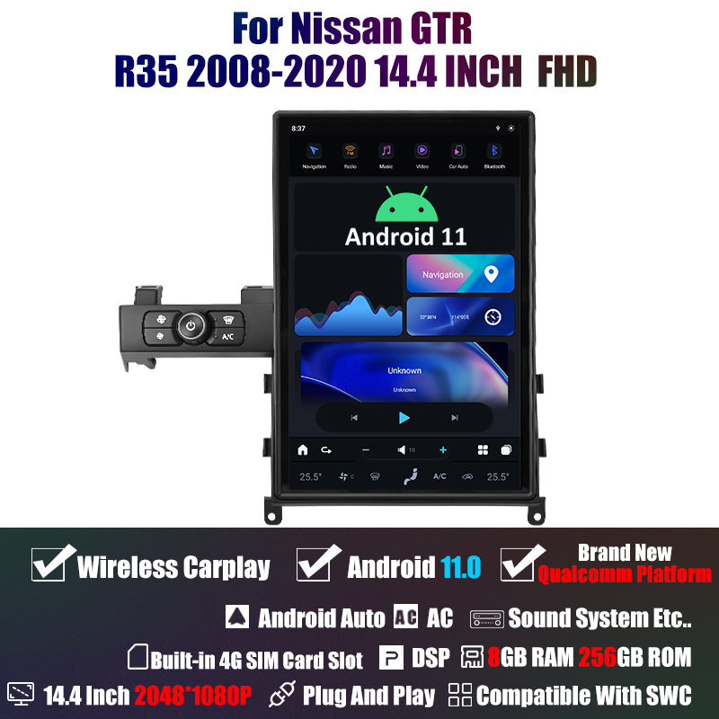 Tesla Style 14.4 "Android 11 GPS Navigation lecteur DVD unité principale pour Nissan GTR R35 2008-2020 autoradio stéréo