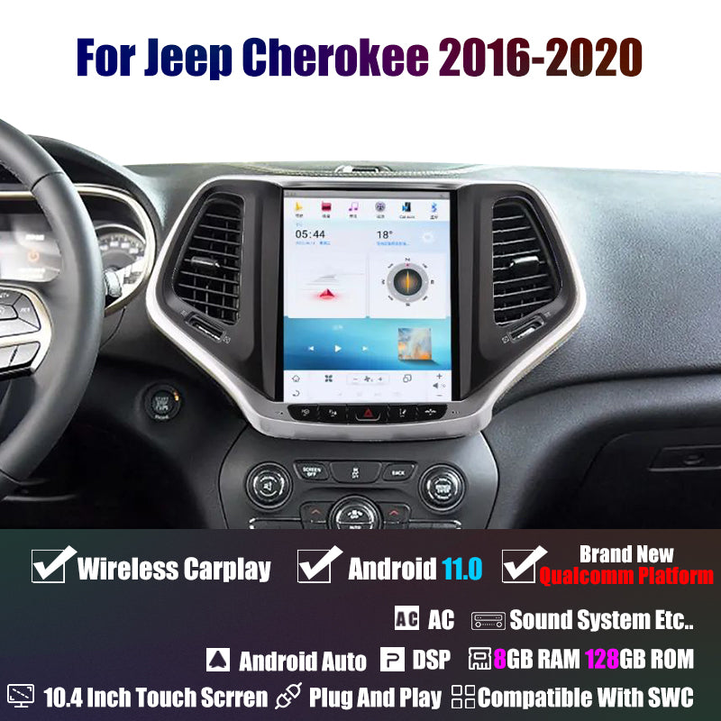 Tesla Style Android 11 10.4 "voiture GPS Navigation pour Jeep Cherokee 2016-2020 unité principale radio lecteur multimédia Android Auto HD