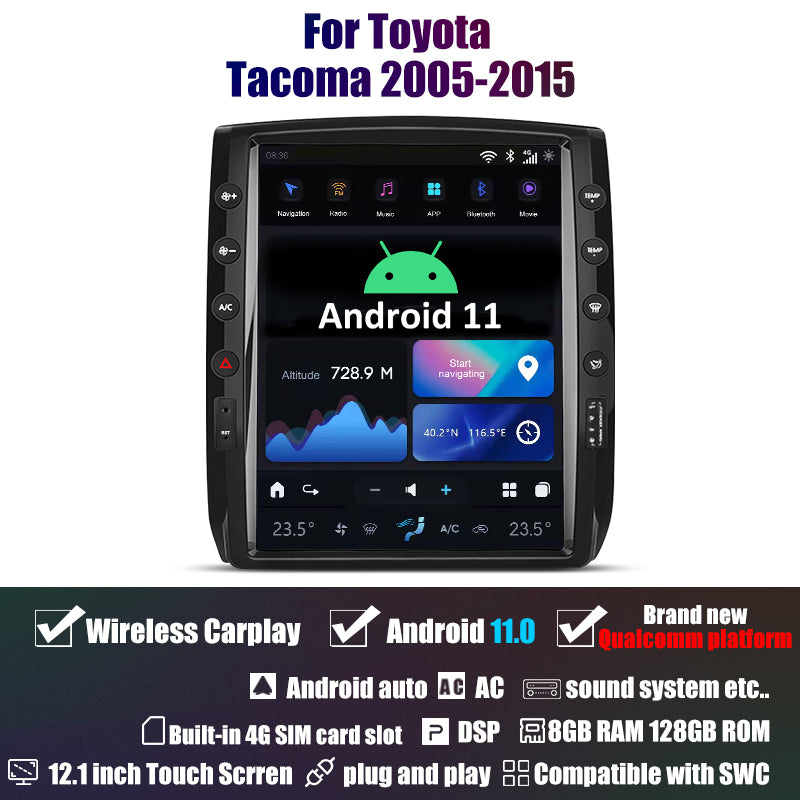 Tesla Android 11 12.1″ autoradio GPS Navigation pour Toyota Tacoma 2005-2015 voiture multimédia lecteur stéréo voiture vidéo