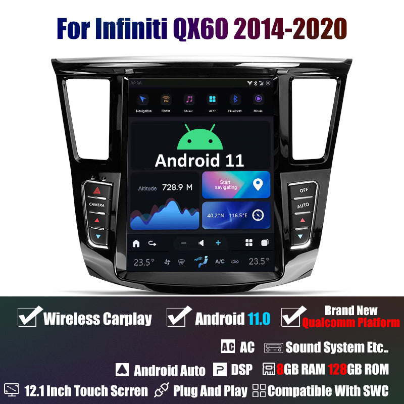 Tesla Android 11 12.1″ autoradio GPS Navigation pour Infiniti QX60 JX série 2011-2020 voiture multimédia lecteur stéréo voiture vidéo