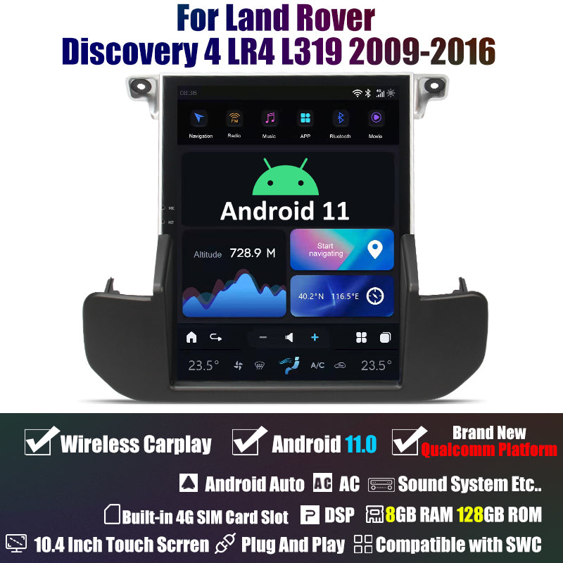 Tesla Android 11 10,4″ Autoradio GPS Navigation pour Land Rover Discovery 4 LR4 L319 2009-2016 Lecteur multimédia stéréo de voiture Vidéo de voiture