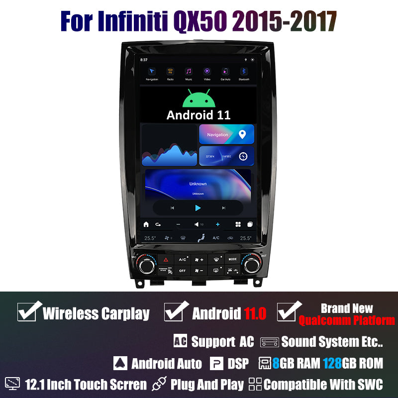 Tesla Android 11 12.1″ Autoradio GPS Navigation pour Infiniti QX50 EX Series 2008-2013/2015-2017 Lecteur stéréo multimédia de voiture Vidéo de voiture