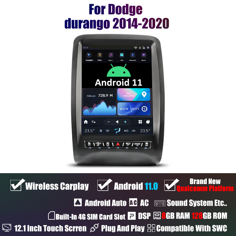 Tesla style Android 11 12.1 "autoradio GPS Navigation pour Dodge Durango 2014-2020 voiture multimédia lecteur stéréo voiture vidéo 2 Din Headunit