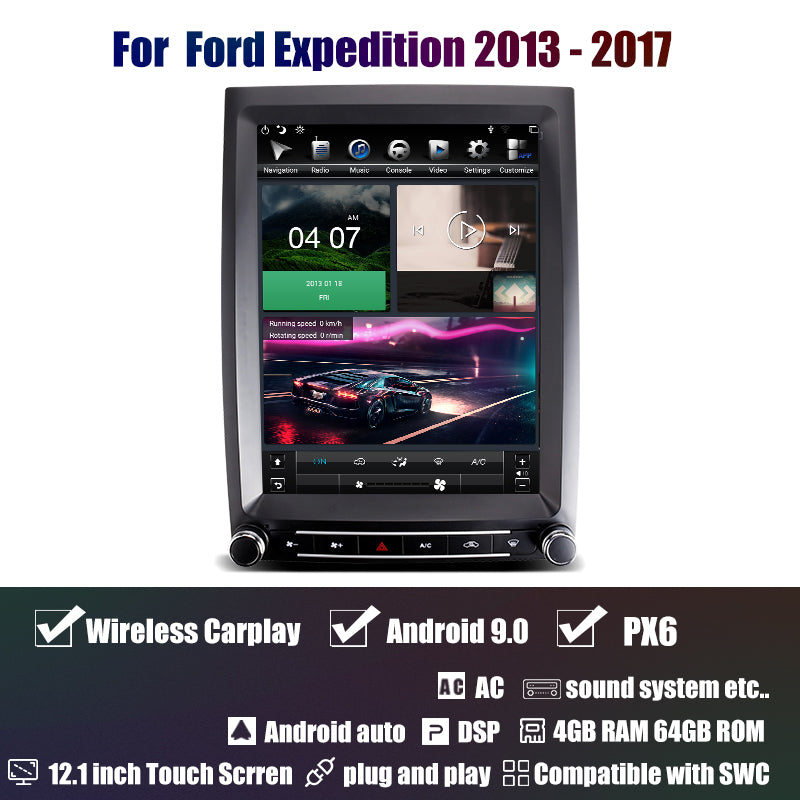 12.1 "lecteur vidéo GPS de voiture Android Tesla écran lecteur DVD de voiture pour Ford Expedition 2013-2017 autoradio Android stéréo